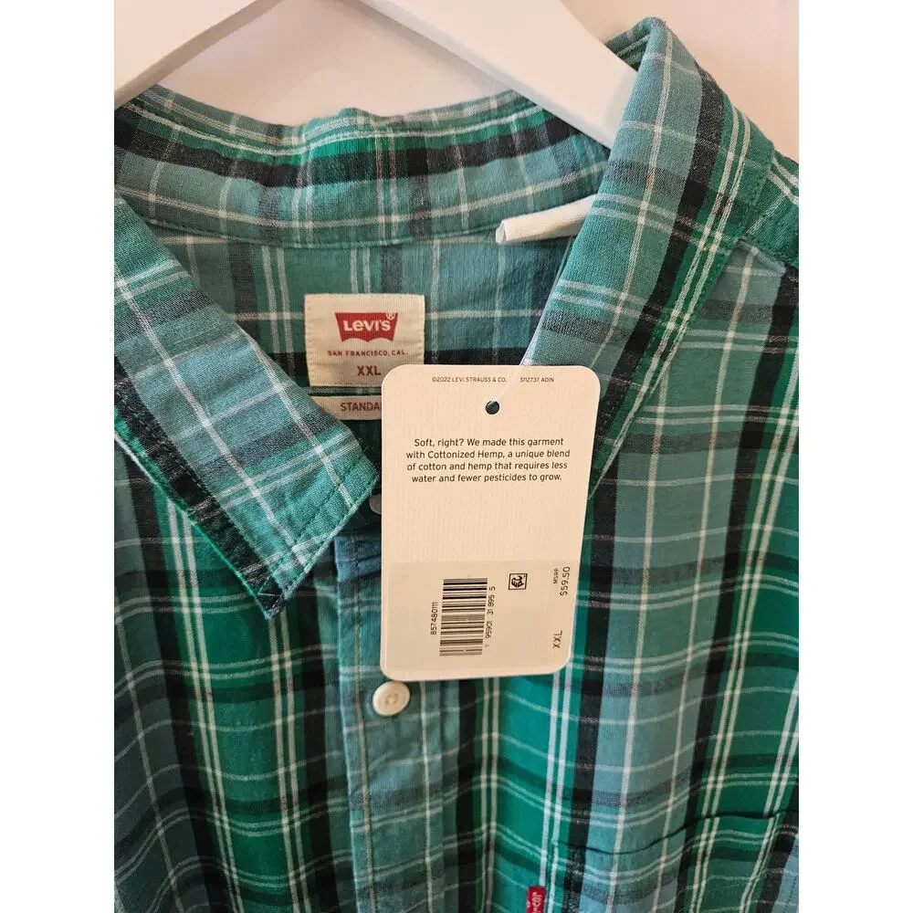 Levi's Long Sleeve Shirts Office Stripes Plaid Button Up Blue Green XXL Bundle